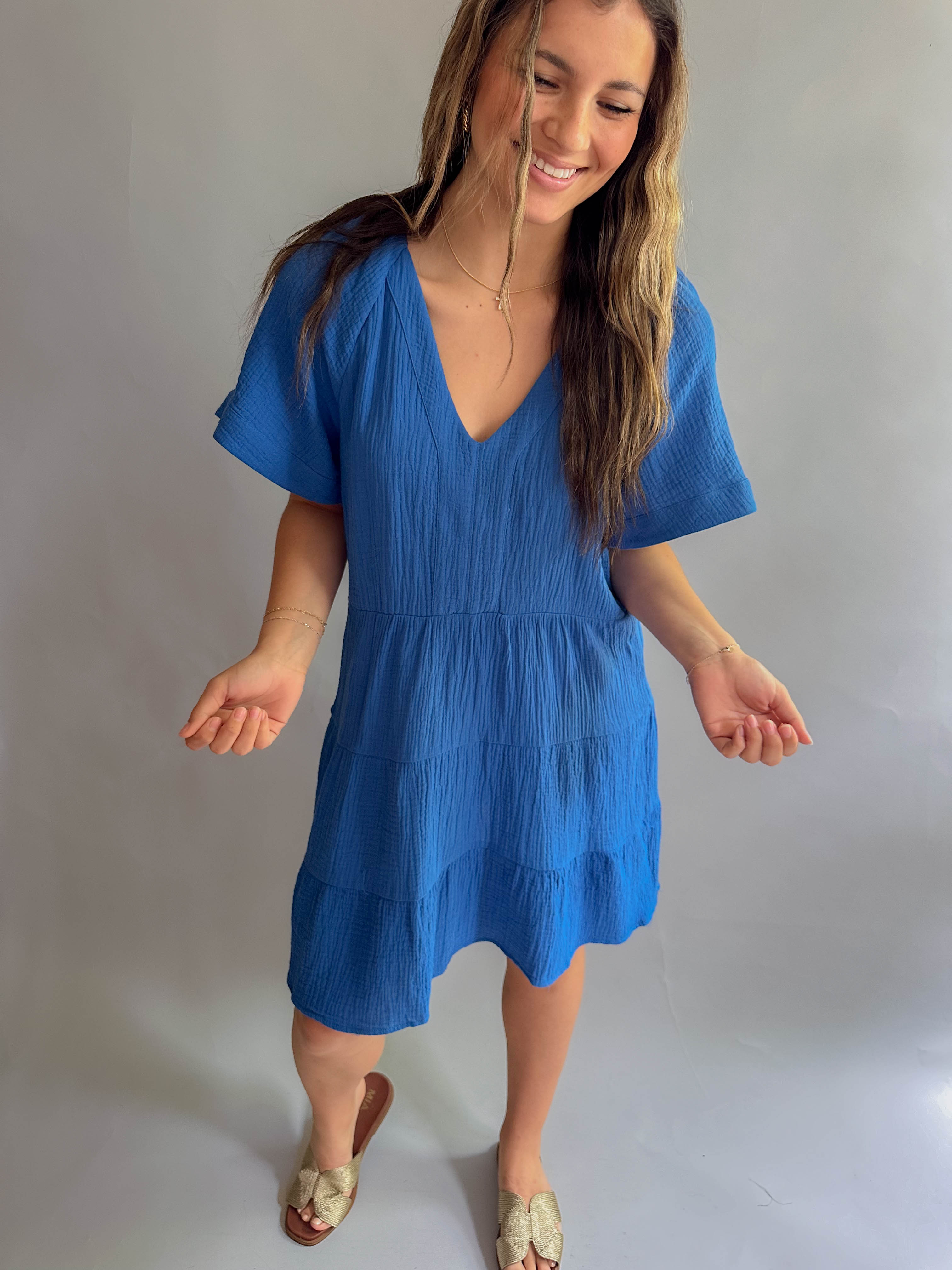 The Careen Gauze Dress Cobalt